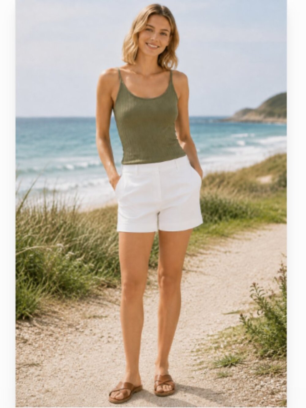 Loft Washed Oregano Green Ribbed Knit Tank Top